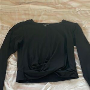 Black Asymmetrical Fitted Long Sleeve Blouse